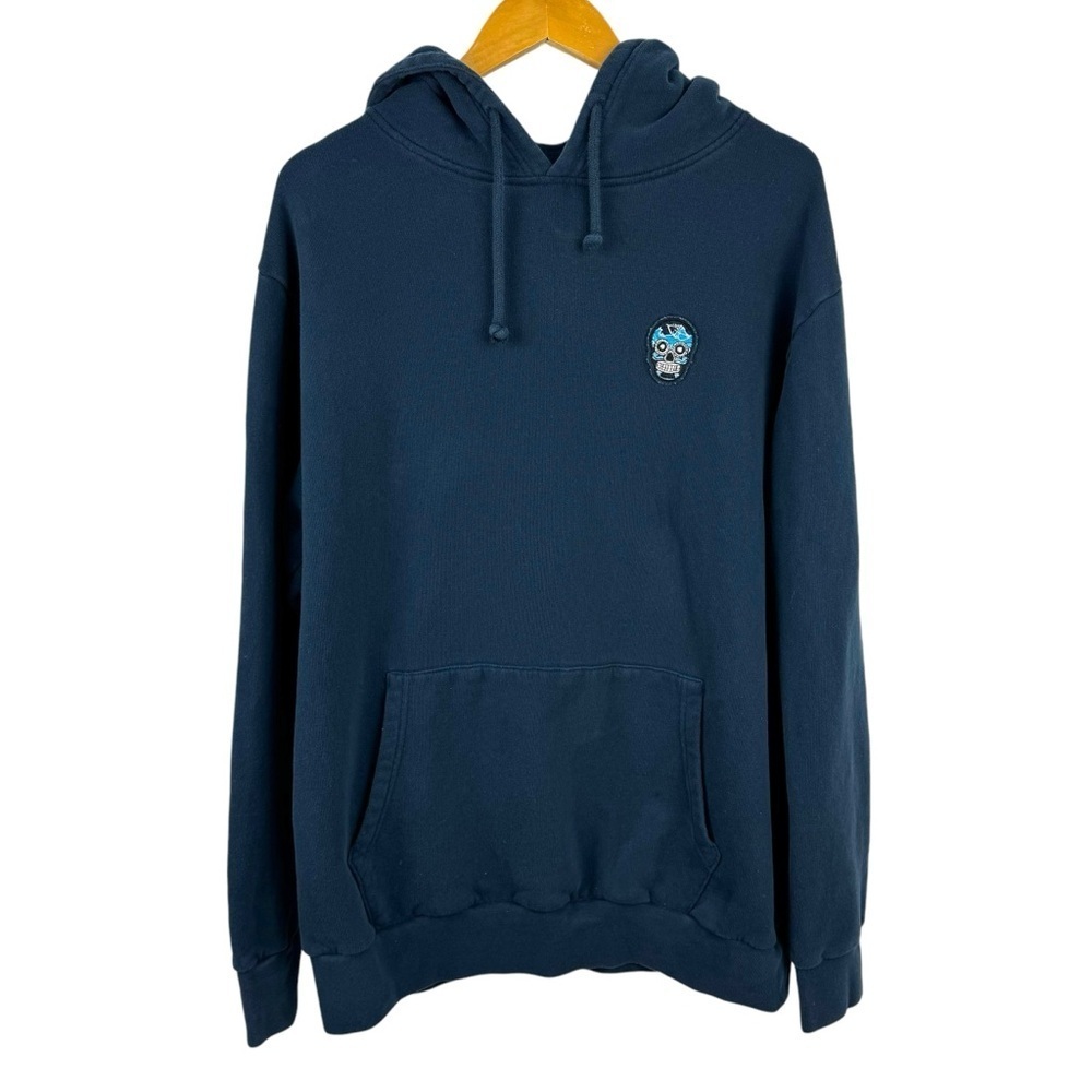 Suspicious Antwerp Navy Blue Skull Logo Hoodie Sweatshirt XL Embroidered Patch